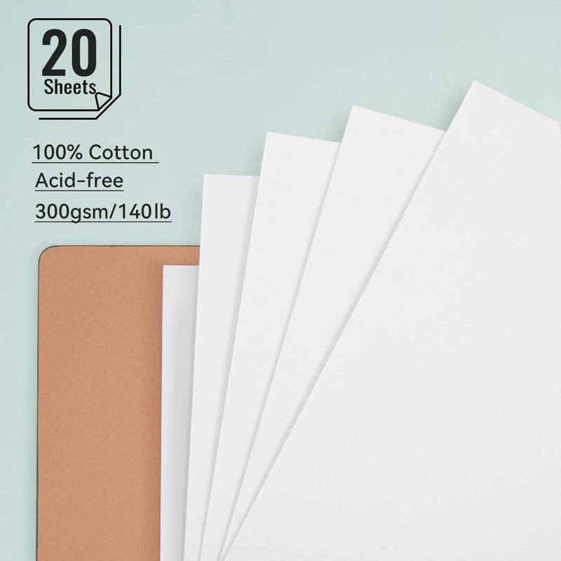 Lightwish Watercolor Sketchbook,100% Cotton Acid Free Watercolor Journal,300gsm/140lb Hot Press Watercolor Paper for Artists,Adults,Students,20 Sheets,9.25 * 6.3 Inches - Image 3